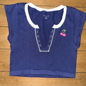 URBAN OUTFITTERS Out From Under Womens M/L Cherry Ribbed Crop Top SS Tight Fit